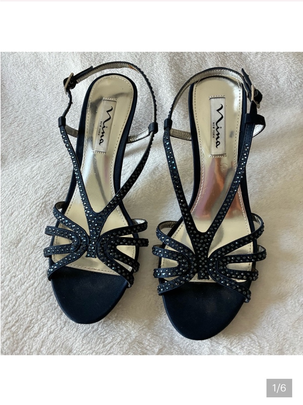 Nina Navy Strappy Rhinestone Evening Heels